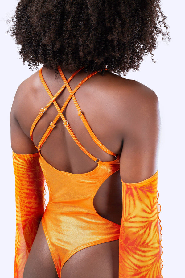 Citrine Bodysuit mit Schlitzärmeln