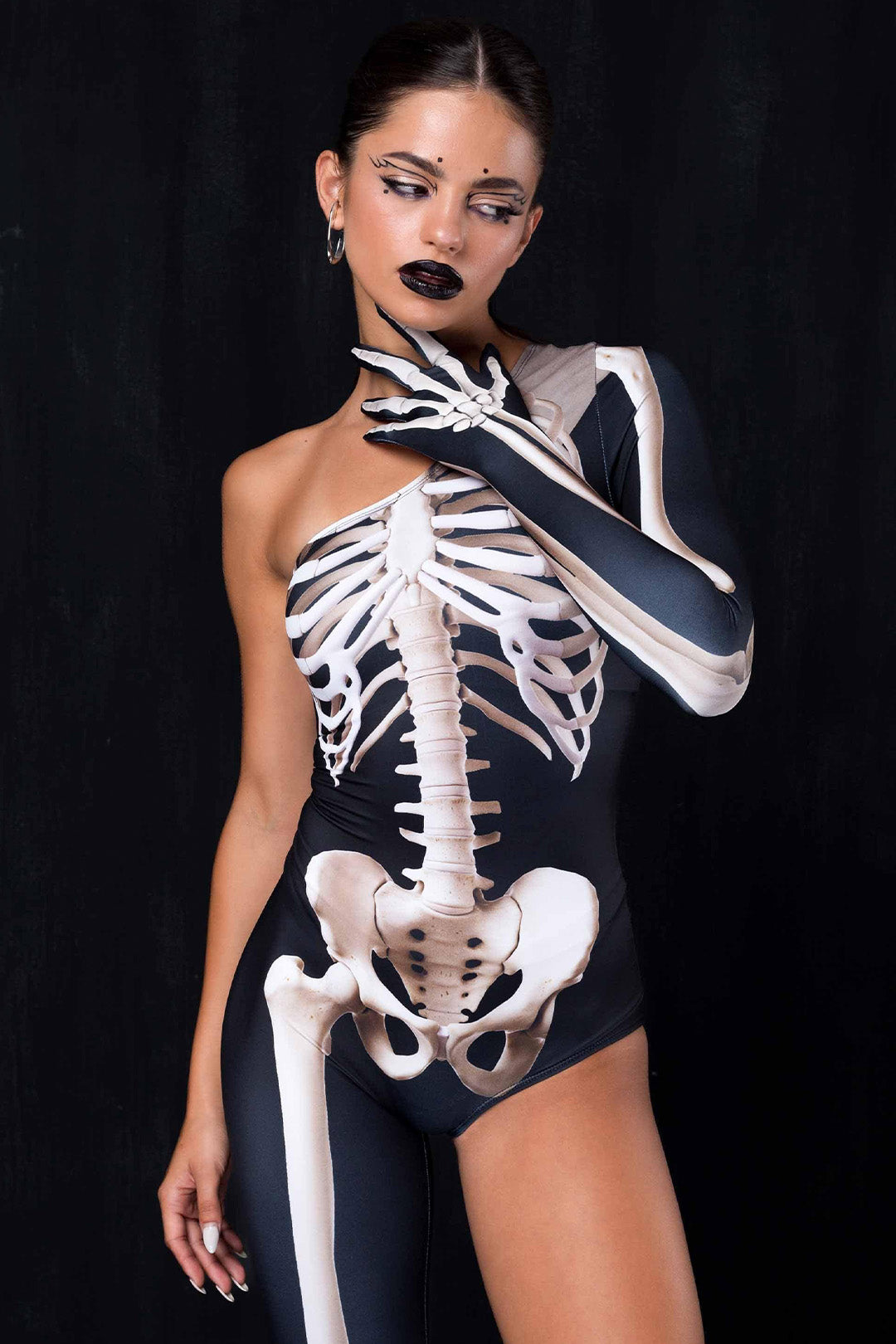 one arm one leg Halloween party costume with realistic skeleton print