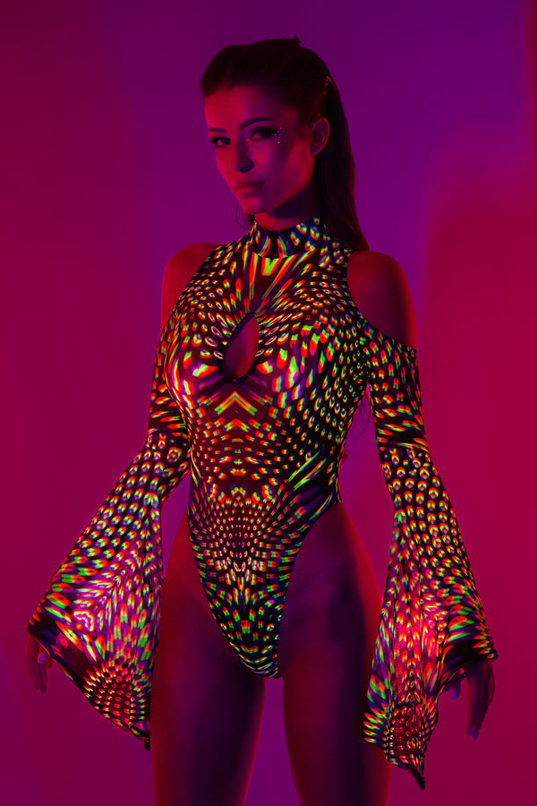 Neon Pulsar Flared Sleeve Bodysuit