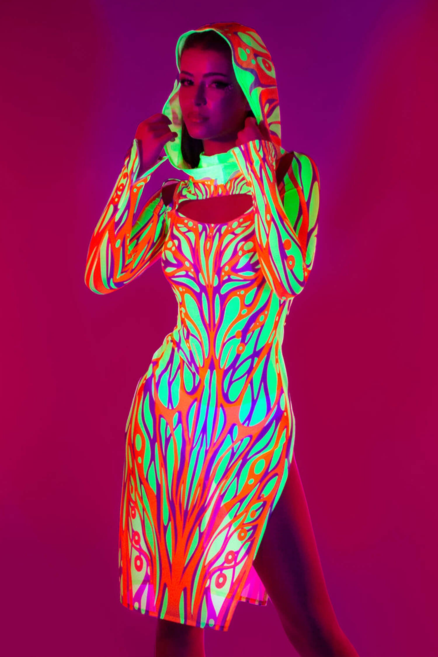 EDC outfit idea with a mesh hooded dress