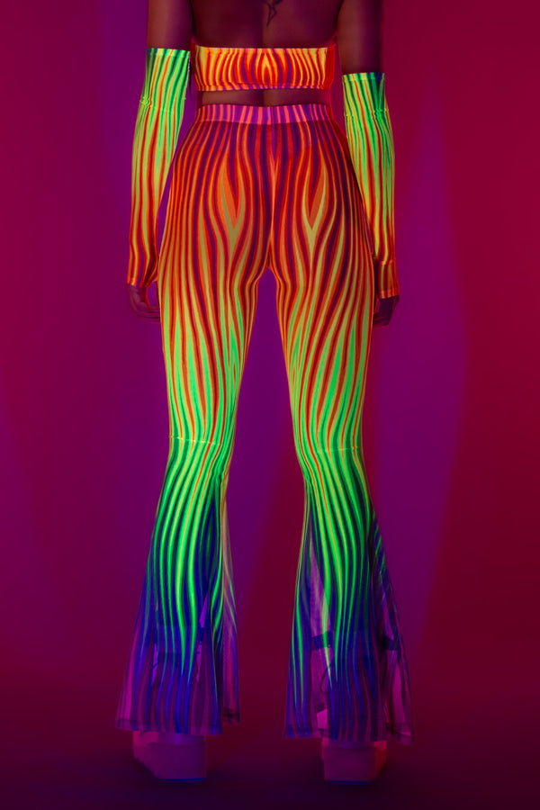 Neon Regenbogen Flammen Glockenboden Netzhose