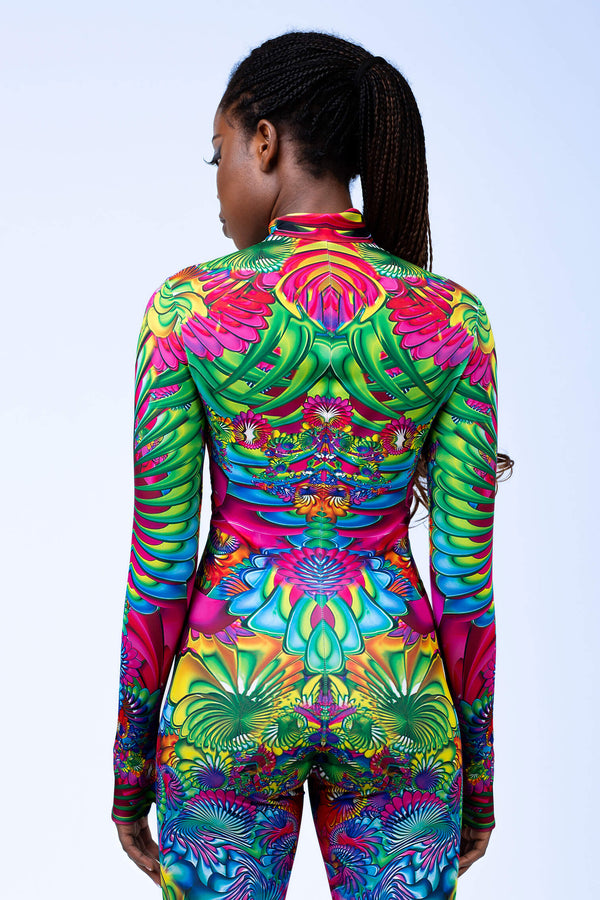 Kaleidoskopisches Blütenkostüm