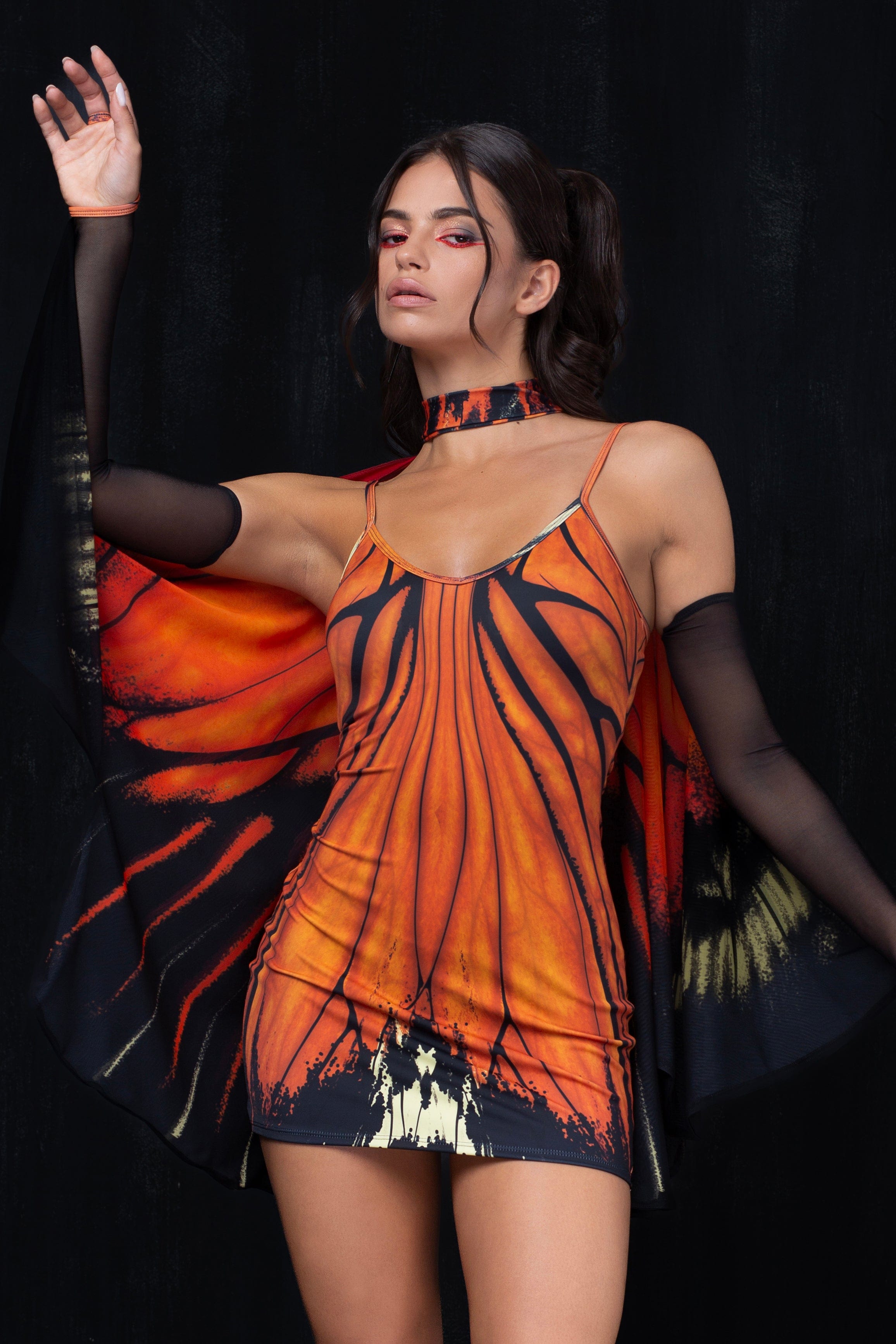 Women's Halloween Dress - Badinka Flameburst V-Neck Dress - Orange Spandex