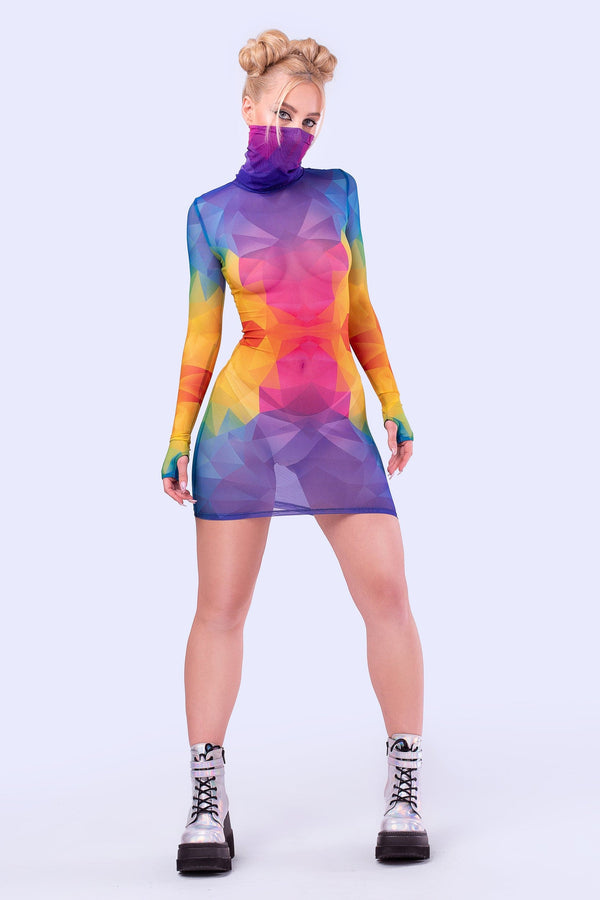 Polygon Love Mesh High Neck Kleid