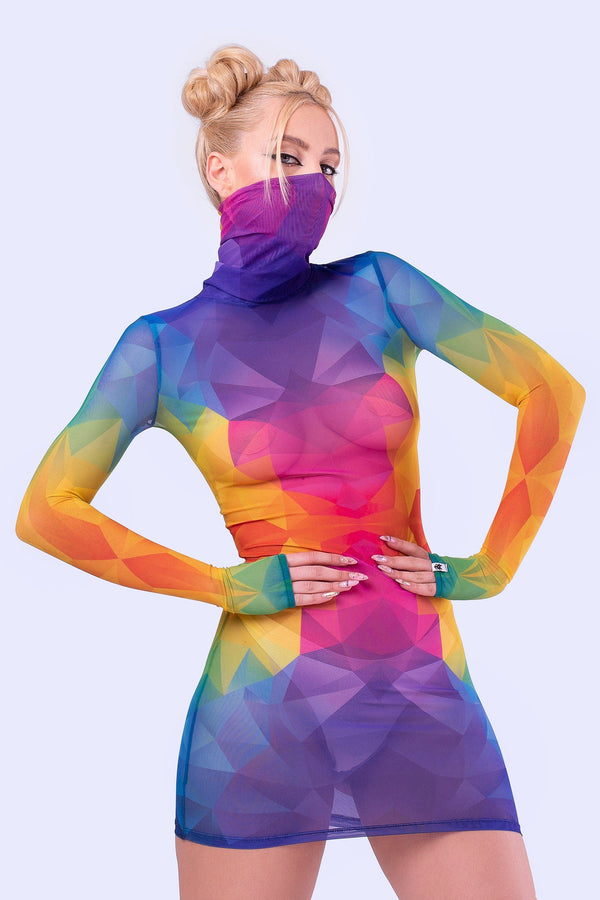 Polygon Love Mesh High Neck Kleid