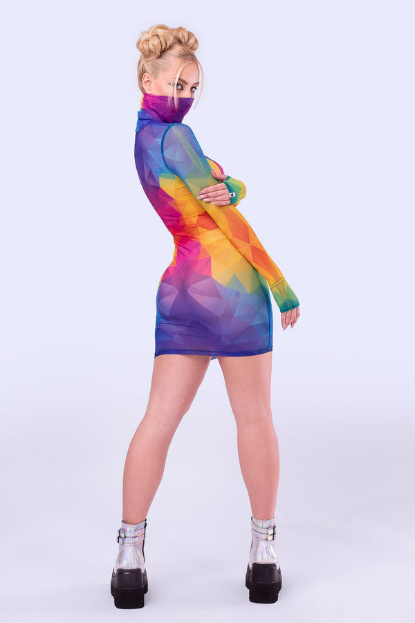 Polygon Love Mesh High Neck Kleid