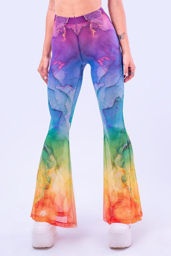 Regenbogen-Marmor Glockenboden Netz-Hose