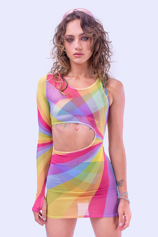 Out&Proud Ein-Schulter Mesh Kleid