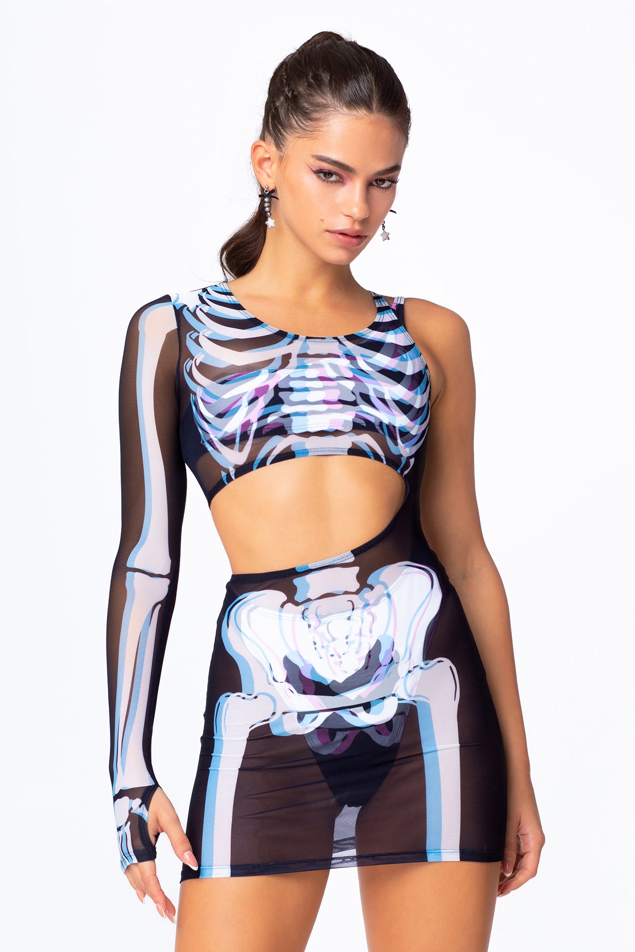 skeleton dress mesh Pixel Perfect One Shoulder Mesh Dress