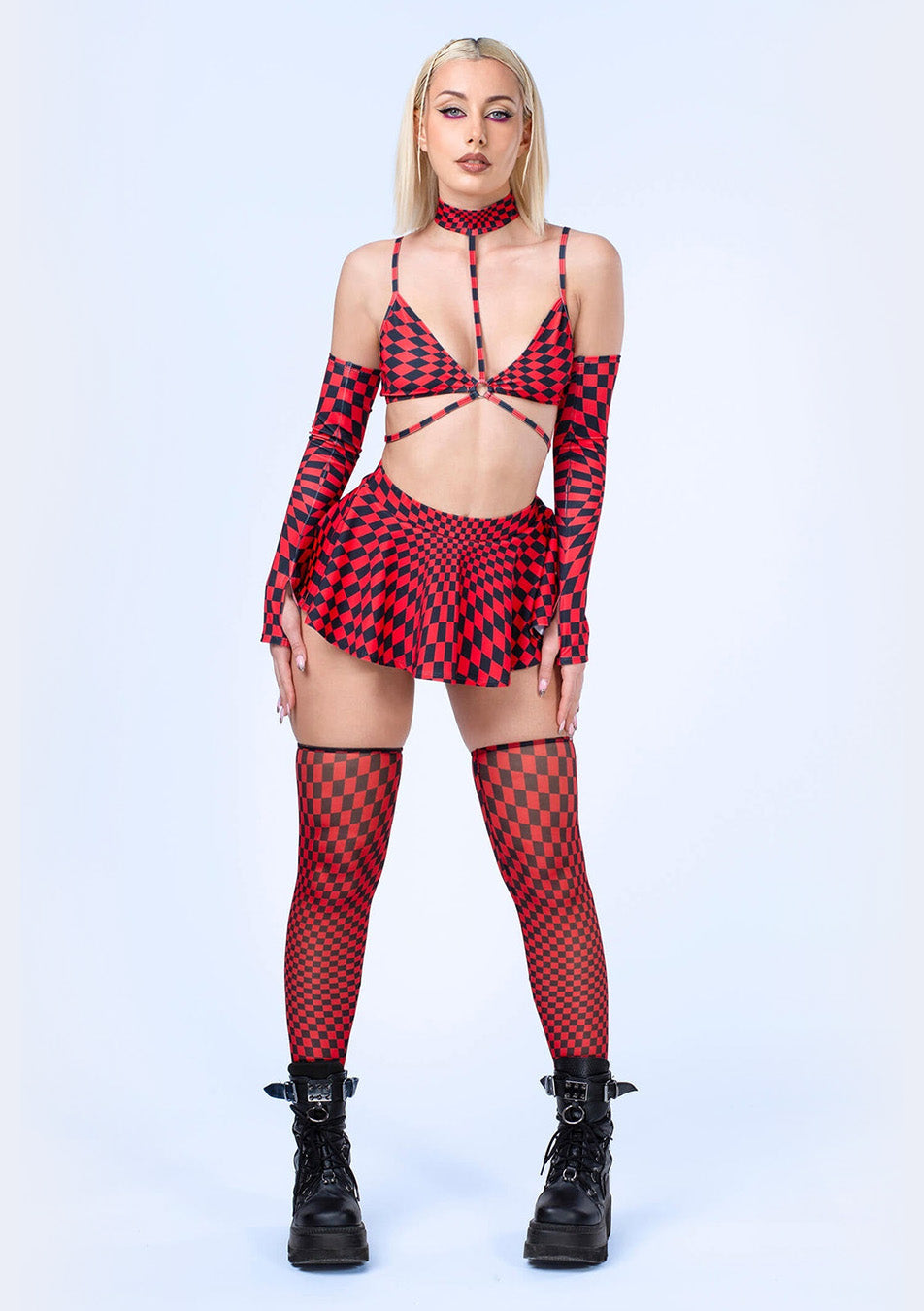 puncky read and black checkered set for disco and club