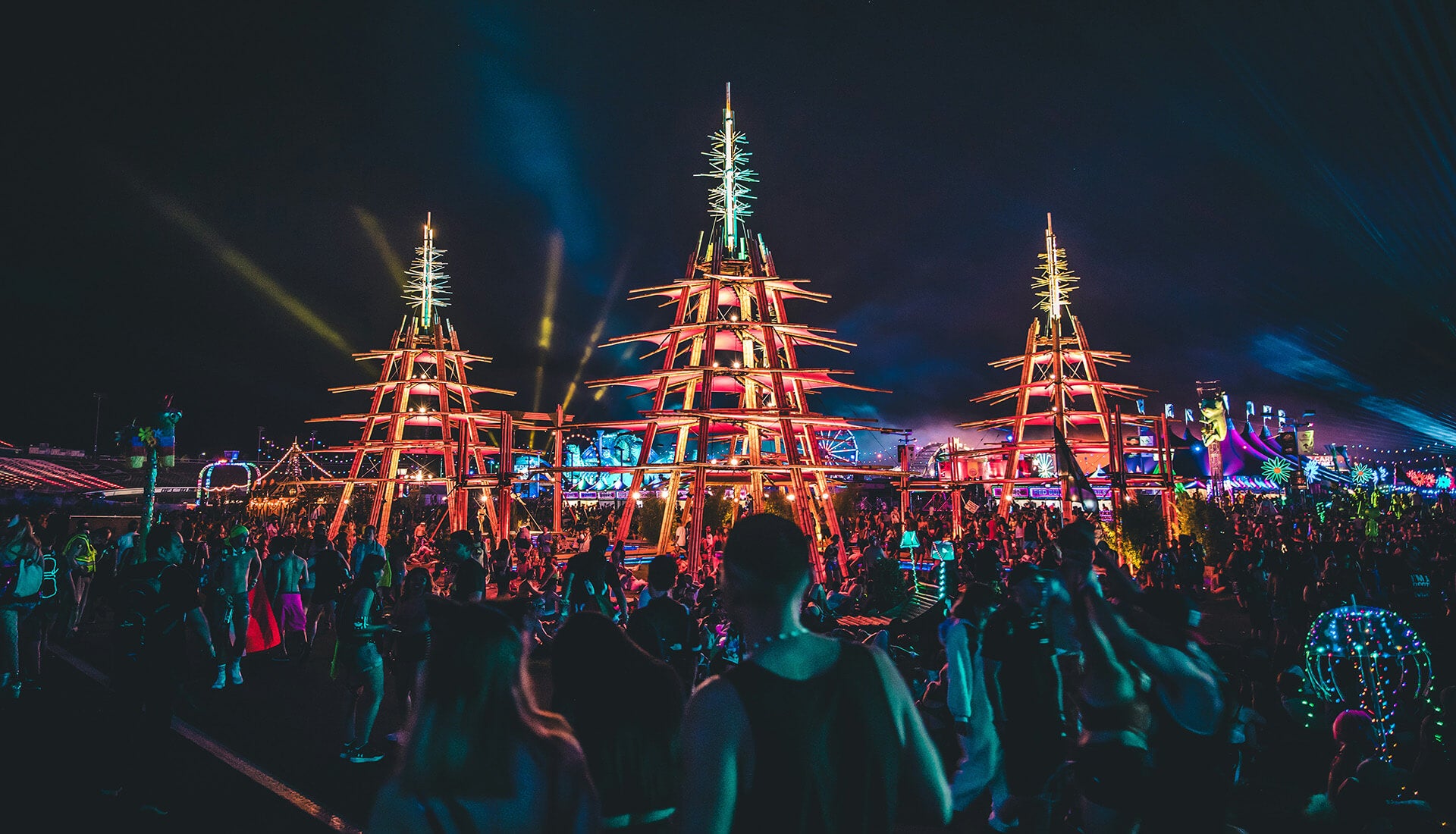 outdor rave with huge art installations