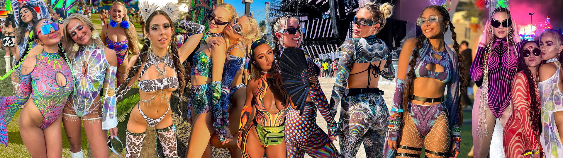 people in colorful outfits attending a rave