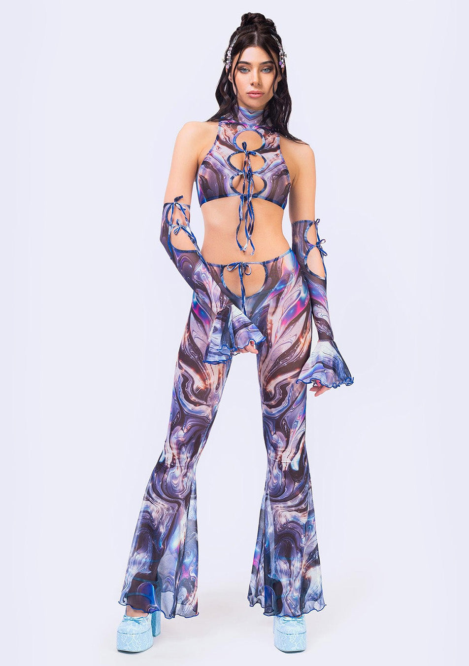 purple keyhole ribbon pant set suitable for country concerts wear