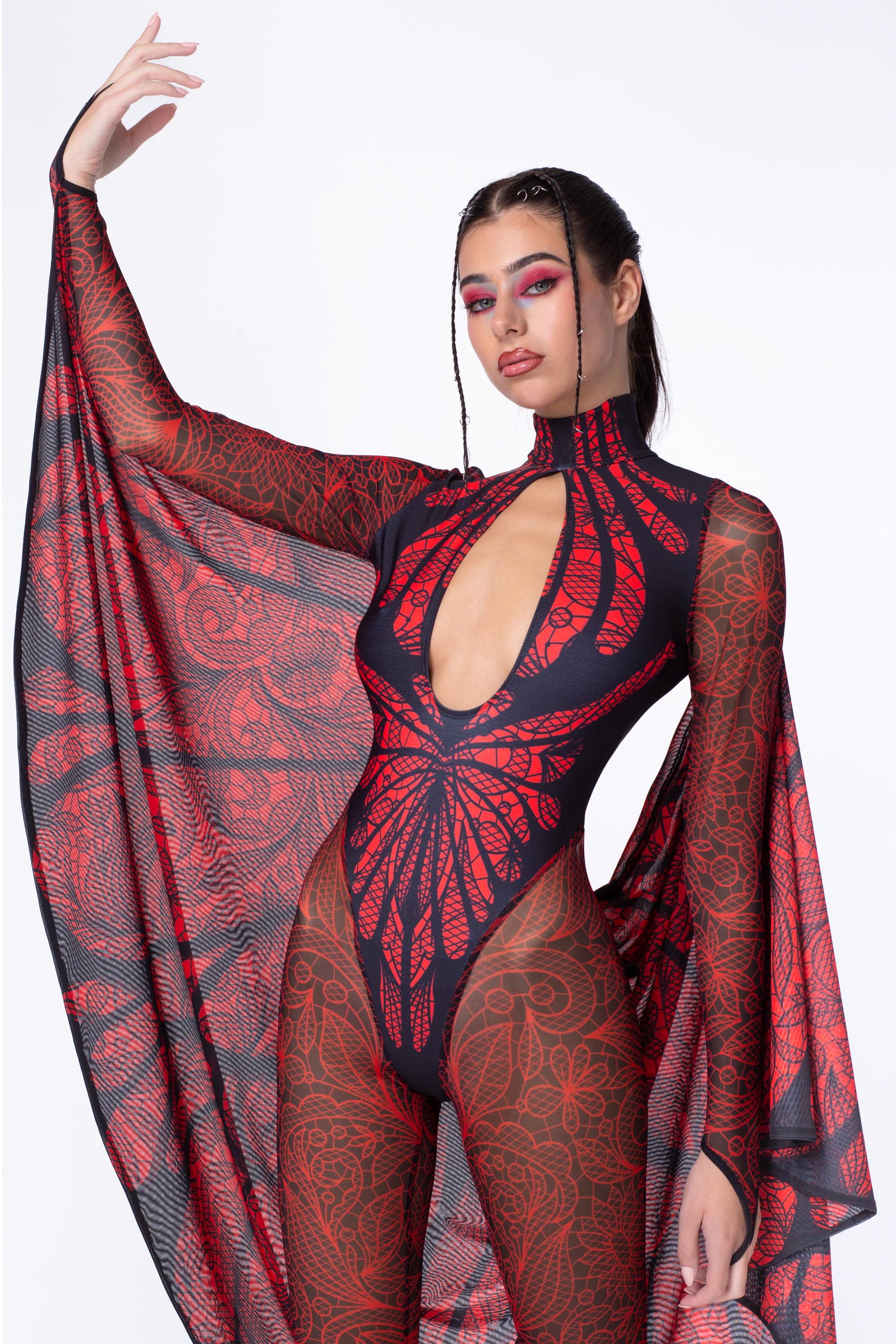 Mourning Monarch Keyhole Halter Catsuit
