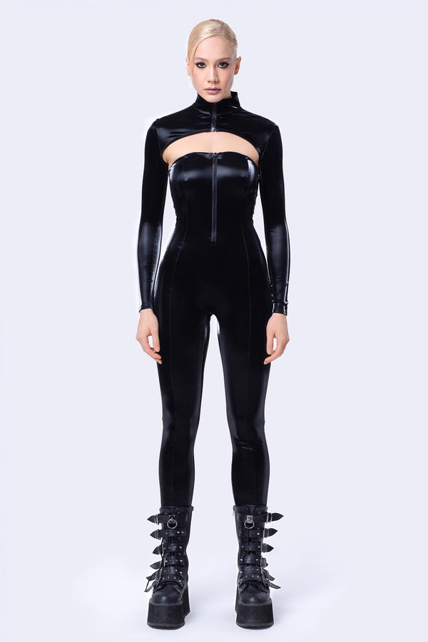 Starved For Glamour ärmelloser Catsuit und Shrug