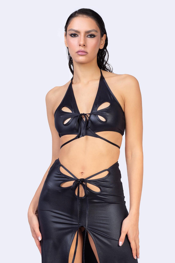 Maxirock mit Blumenmuster und Cutout aus Schießpulver