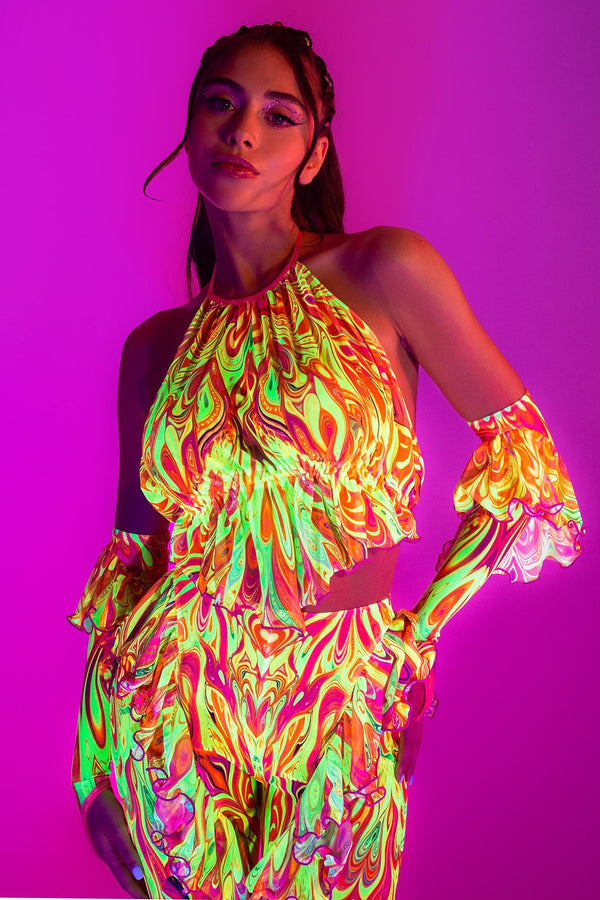 Psychedelic By Nature Neckholder-Top mit Rüschen