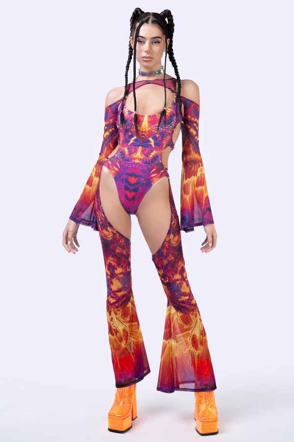 Solar Bloom Flared Chaps Catsuit
