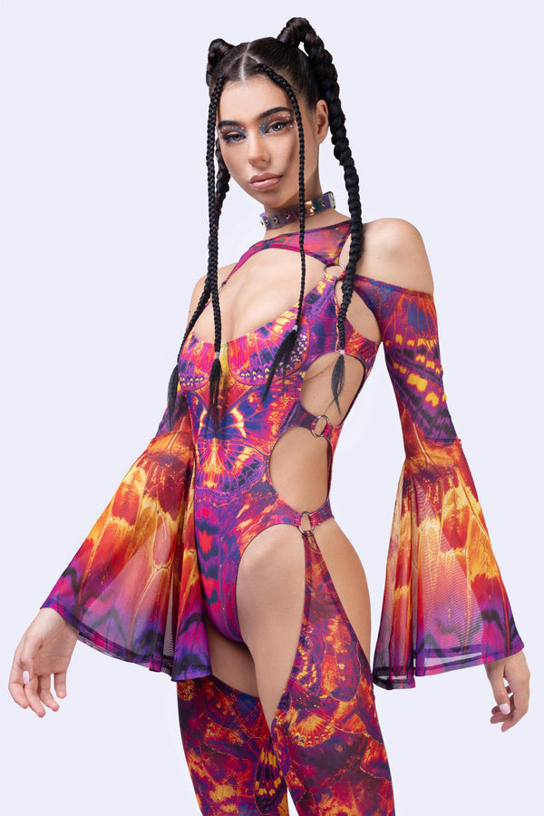 Solar Bloom Flared Chaps Catsuit