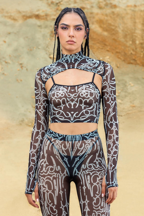 Wired Wrong Mesh 2 Piece Shrug Top
