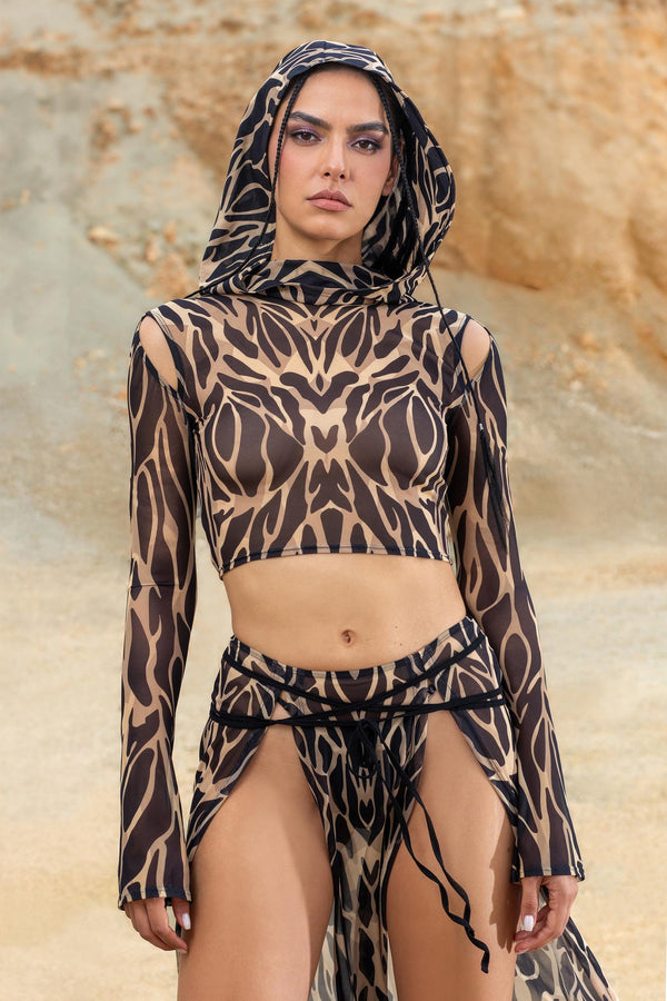 Animalistic Nude Hooded Top