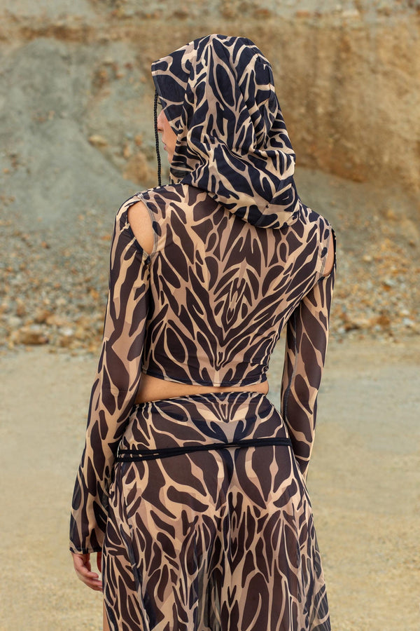Animalistic Nude Hooded Top