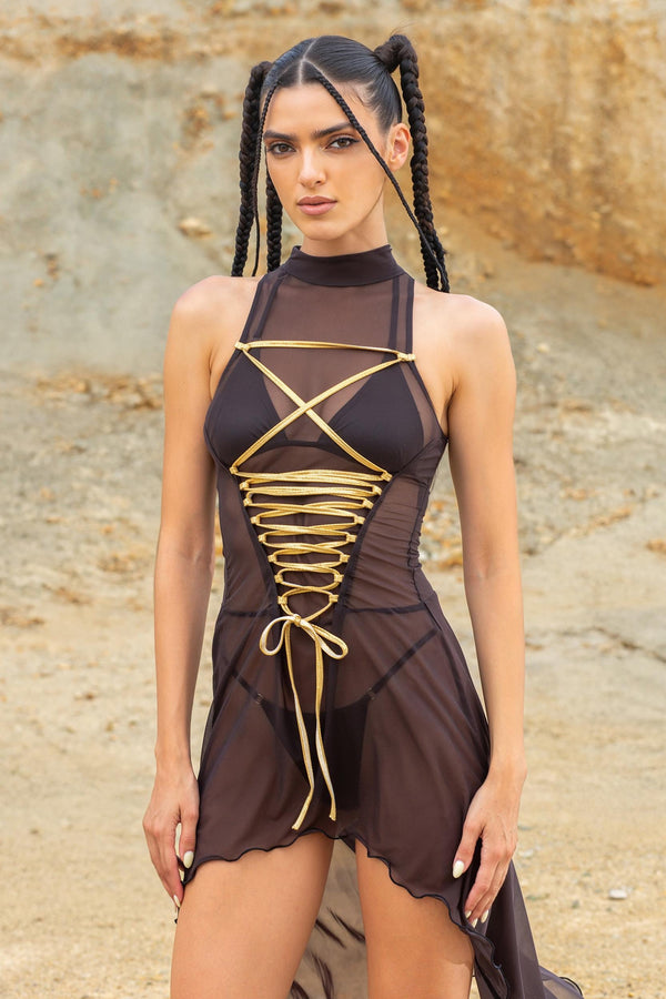 Sweet Afterburn Lace Up Bodice Dress