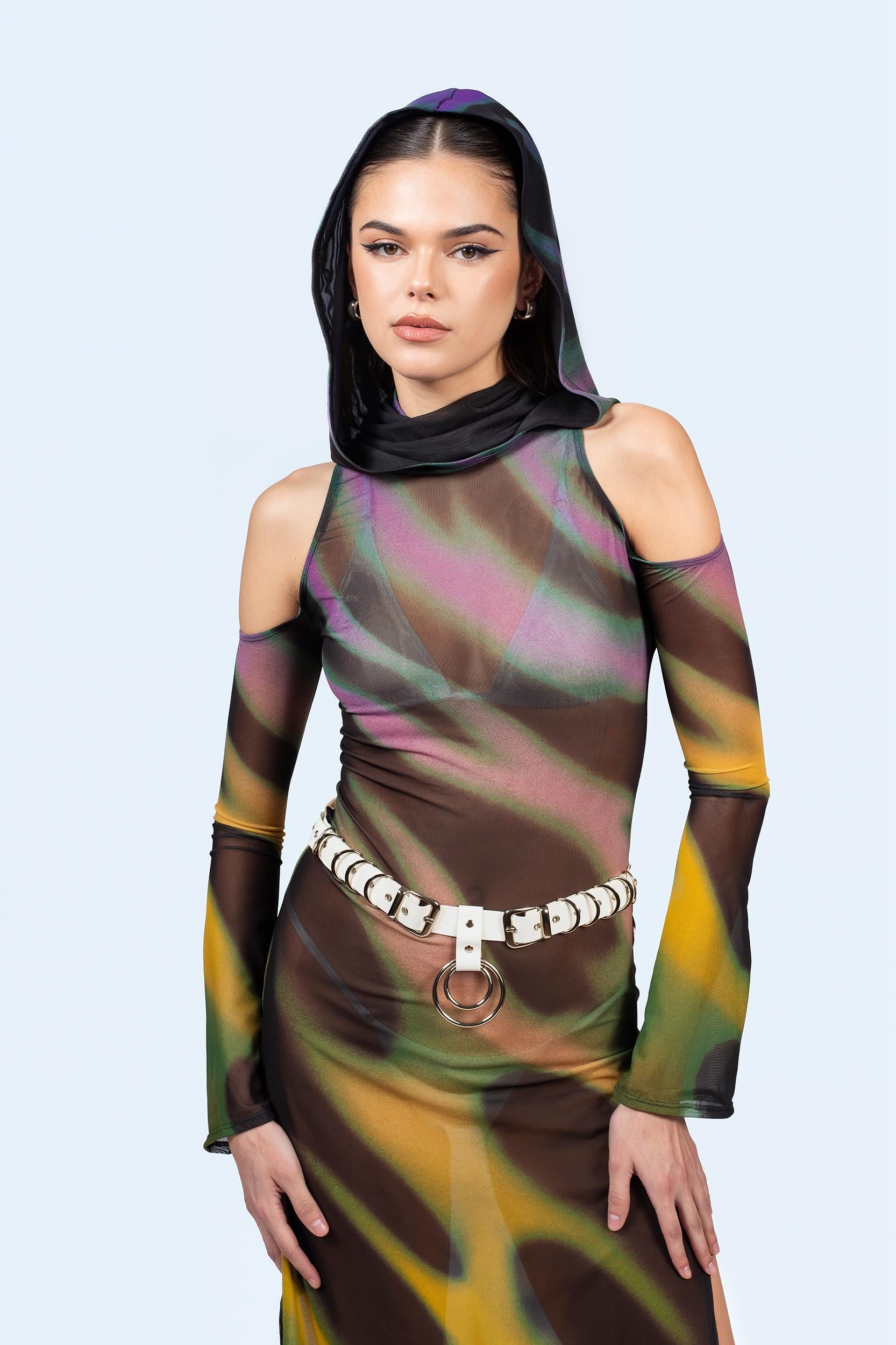 hooded metallic dress Nothing To Lose Hooded Long Sleeve Dress, S