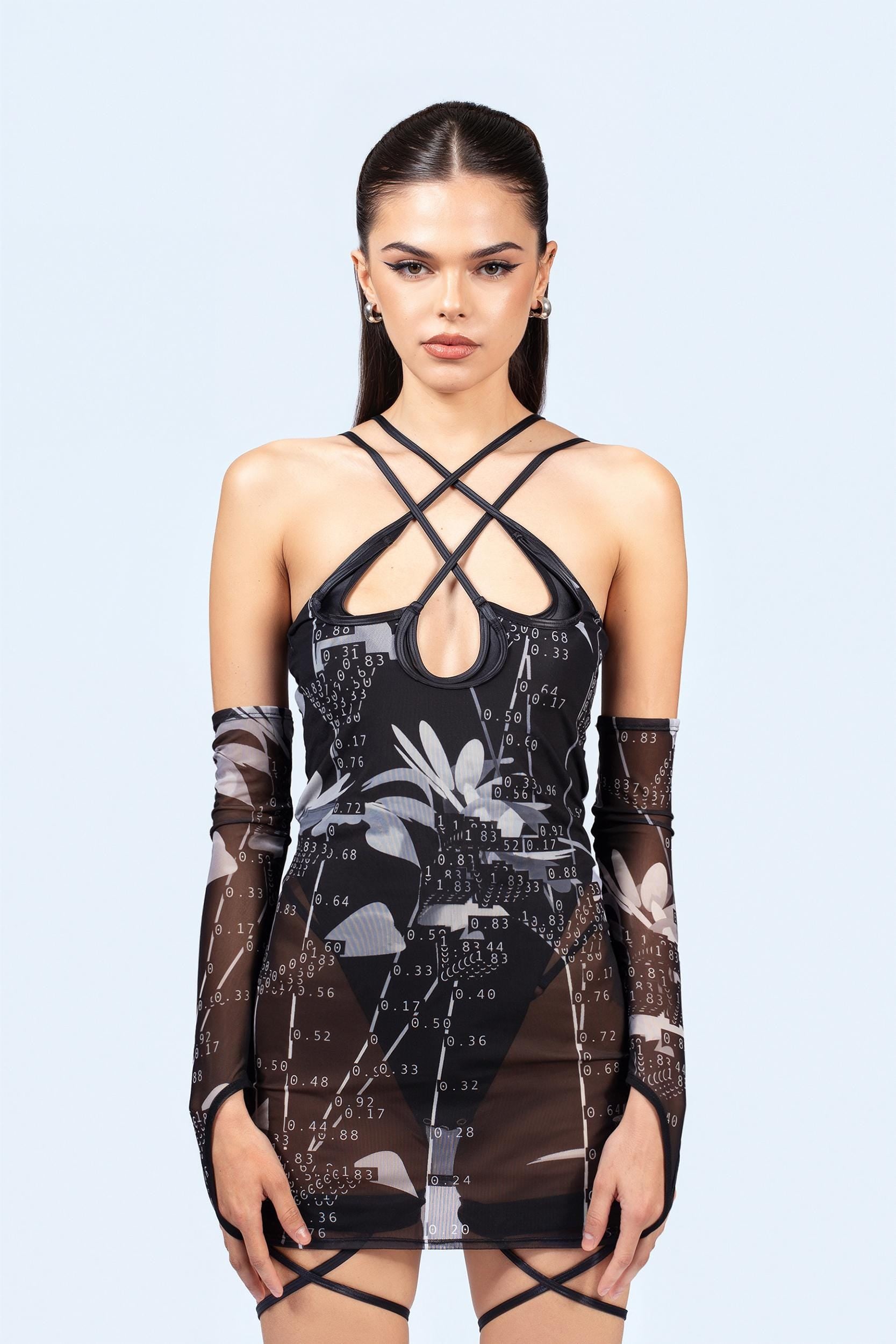 black criss cross mesh top bodycon dress Black Mesh Contrast Ruched Bodycon Midi Dress – AX Paris