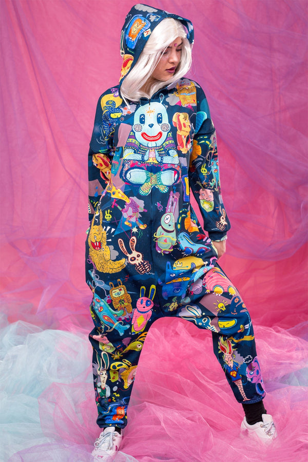 Blauer Rabbidelic Einteiler