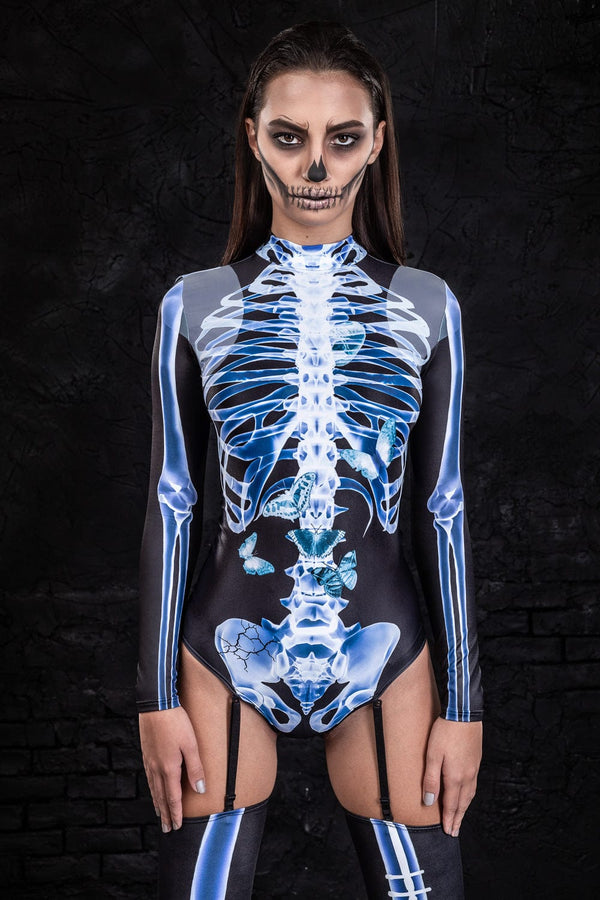 Röntgen-Skelett-Strumpfhalter-Body