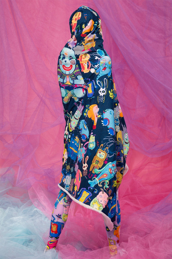 Rabbidelic Hoodie-Decke (Blau)