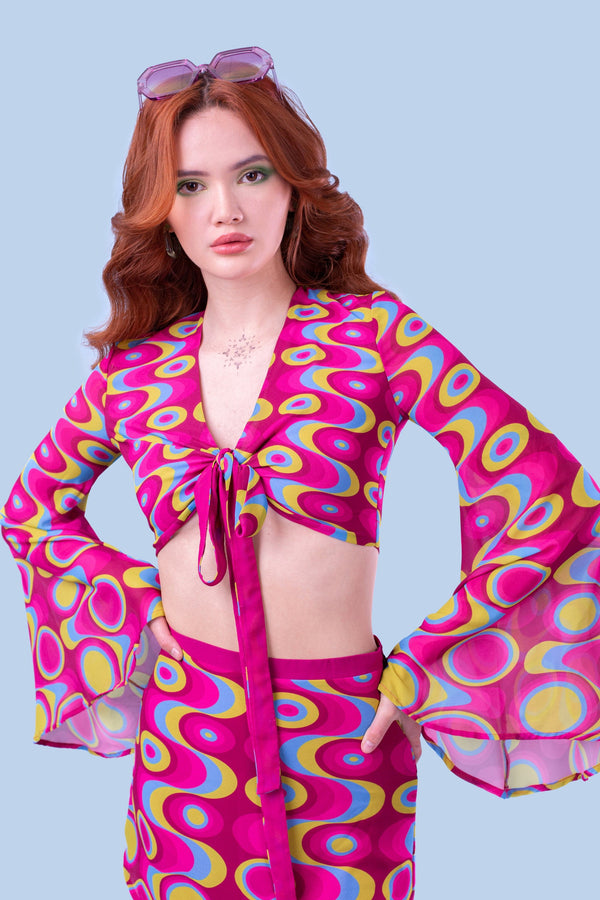 Junebug Magenta Bell Sleeve Gebundenes Oberteil