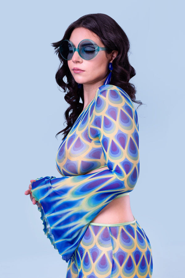 Age of Aquarius Mesh Wrap Crop Top