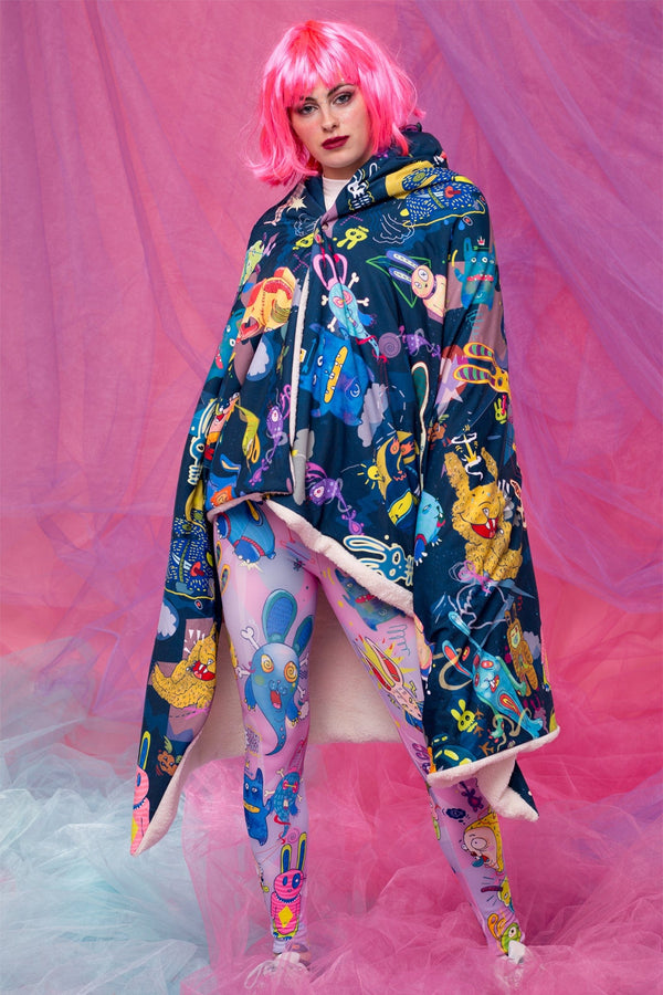 Rabbidelic Hoodie-Decke (Blau)