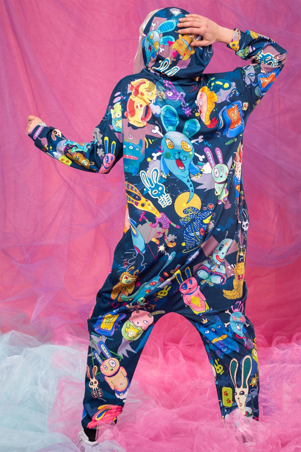 Blauer Rabbidelic Einteiler