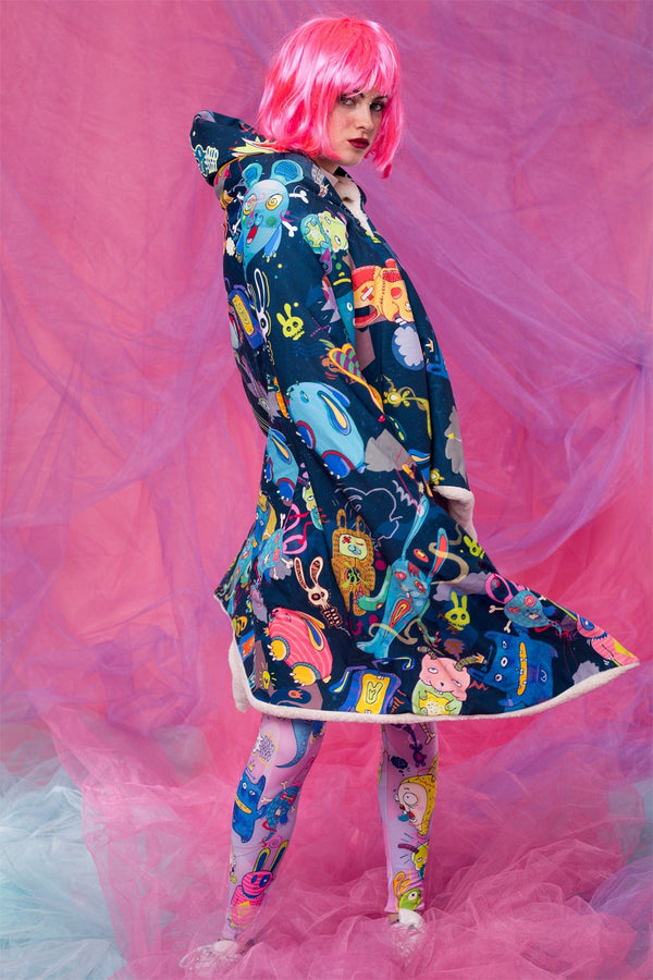 Rabbidelic Hoodie-Decke (Blau)