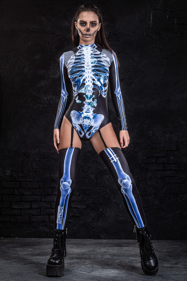 Röntgen-Skelett-Strumpfhalter-Body