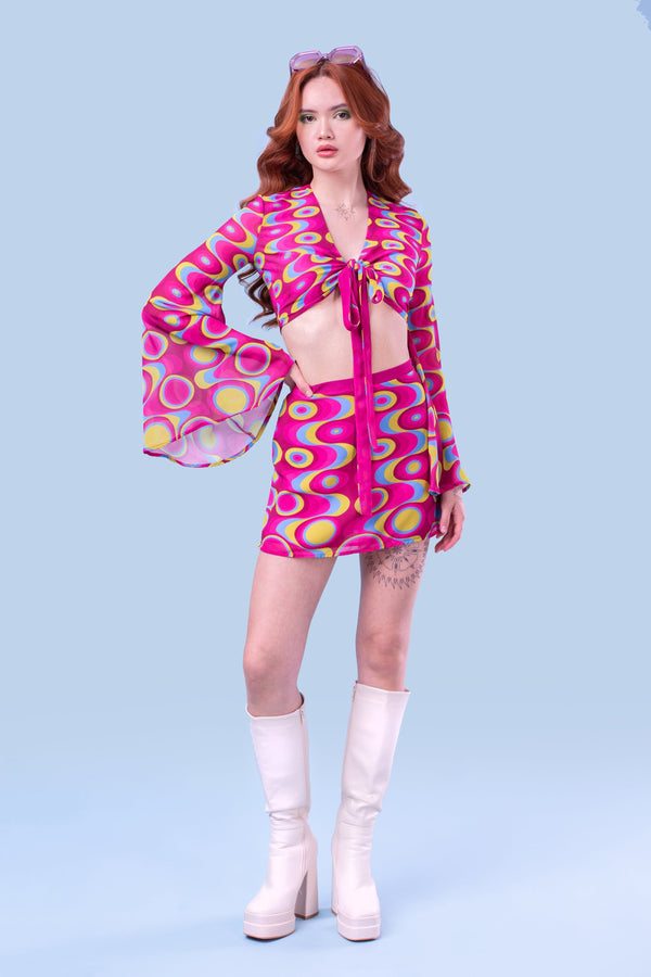 Junebug Magenta Bell Sleeve Gebundenes Oberteil