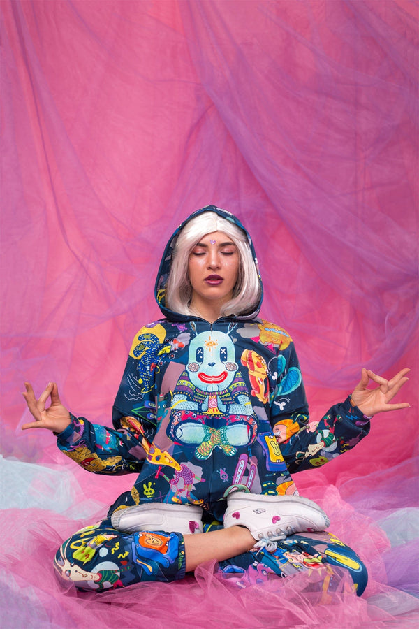 Blauer Rabbidelic Einteiler