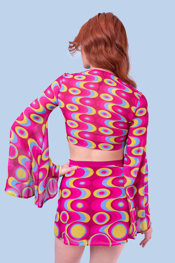 Junebug Magenta Bell Sleeve Gebundenes Oberteil