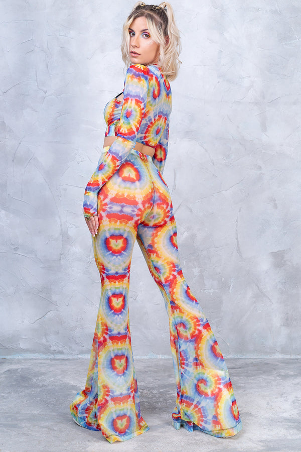 Tie-Dye Schlaghose aus Mesh