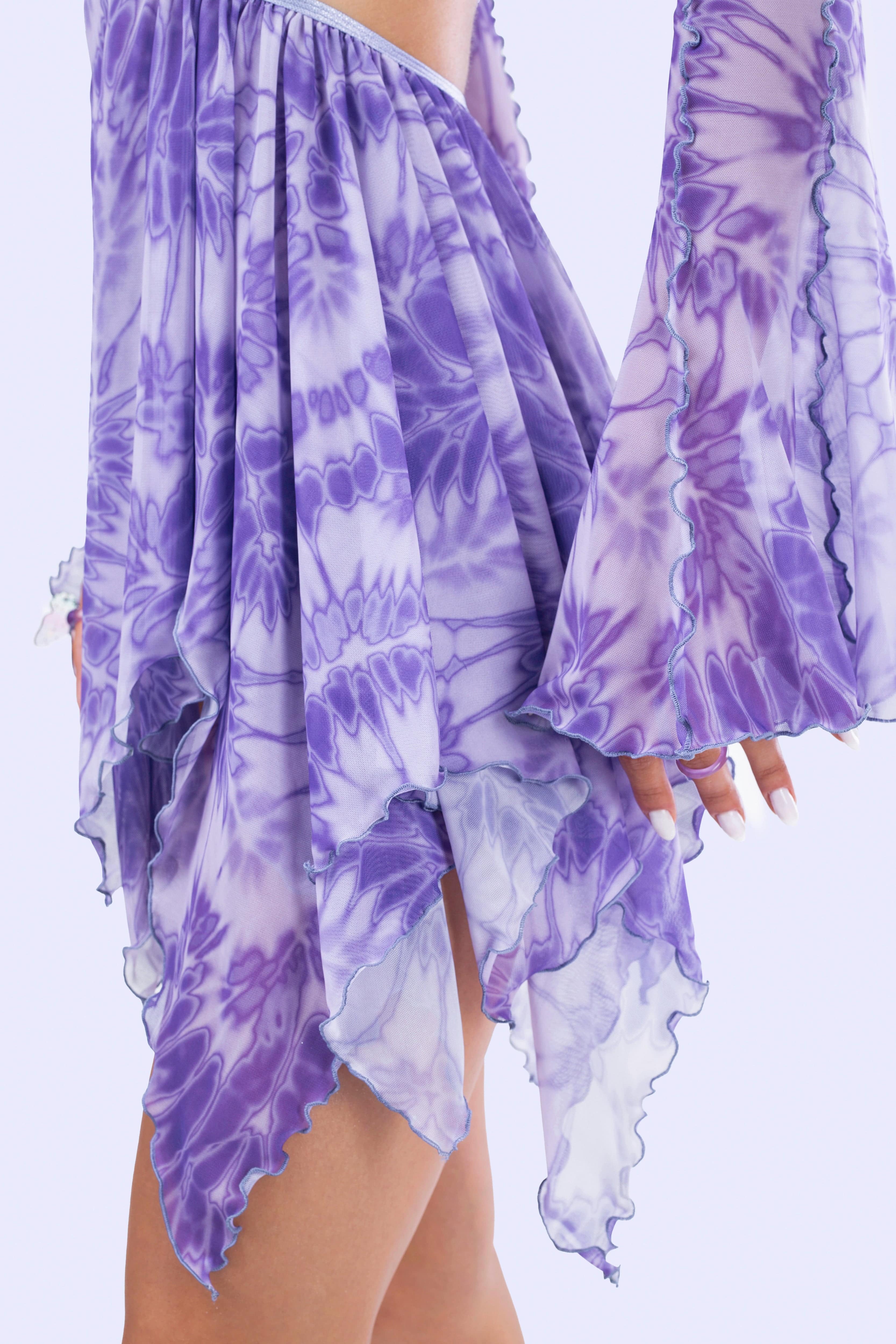 Women's Halloween Rave Festival Dress - Badinka Lilah Asymmetrical Dress - Purple Sparkly Mesh