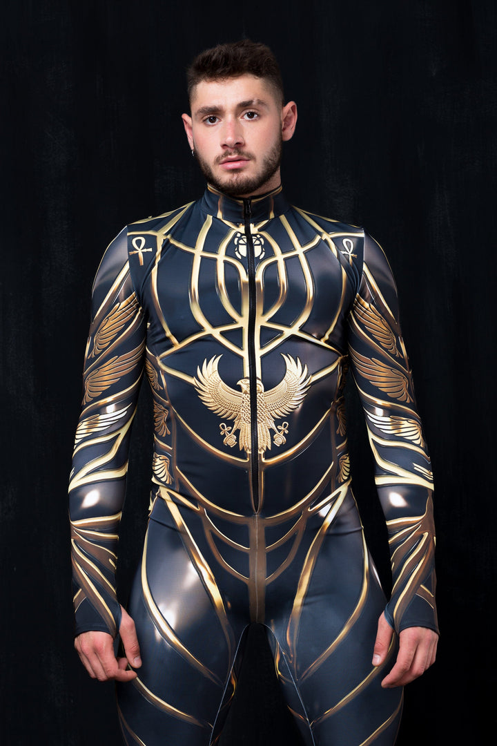Osiris Male Costume in black and gold with eagle detail