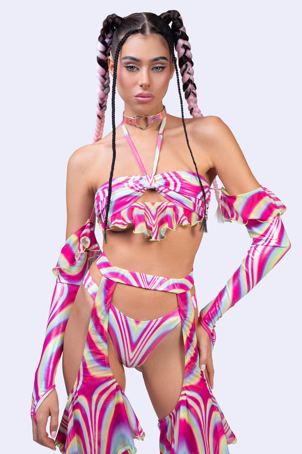 Spiral Tease Bandeau Ruffle Top