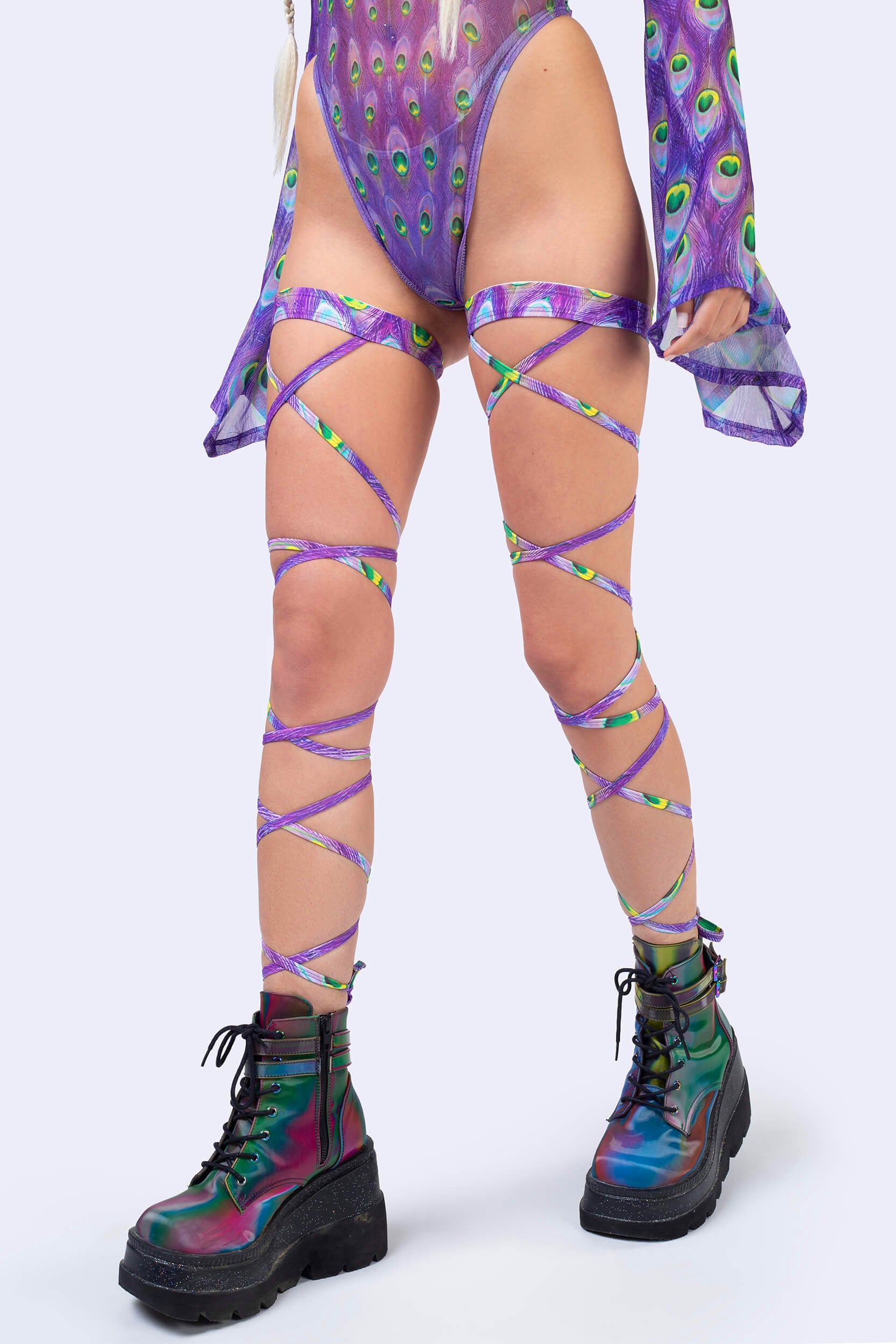 BADINKA Women Flock Off Purple Flared Sleeve Bodysuit