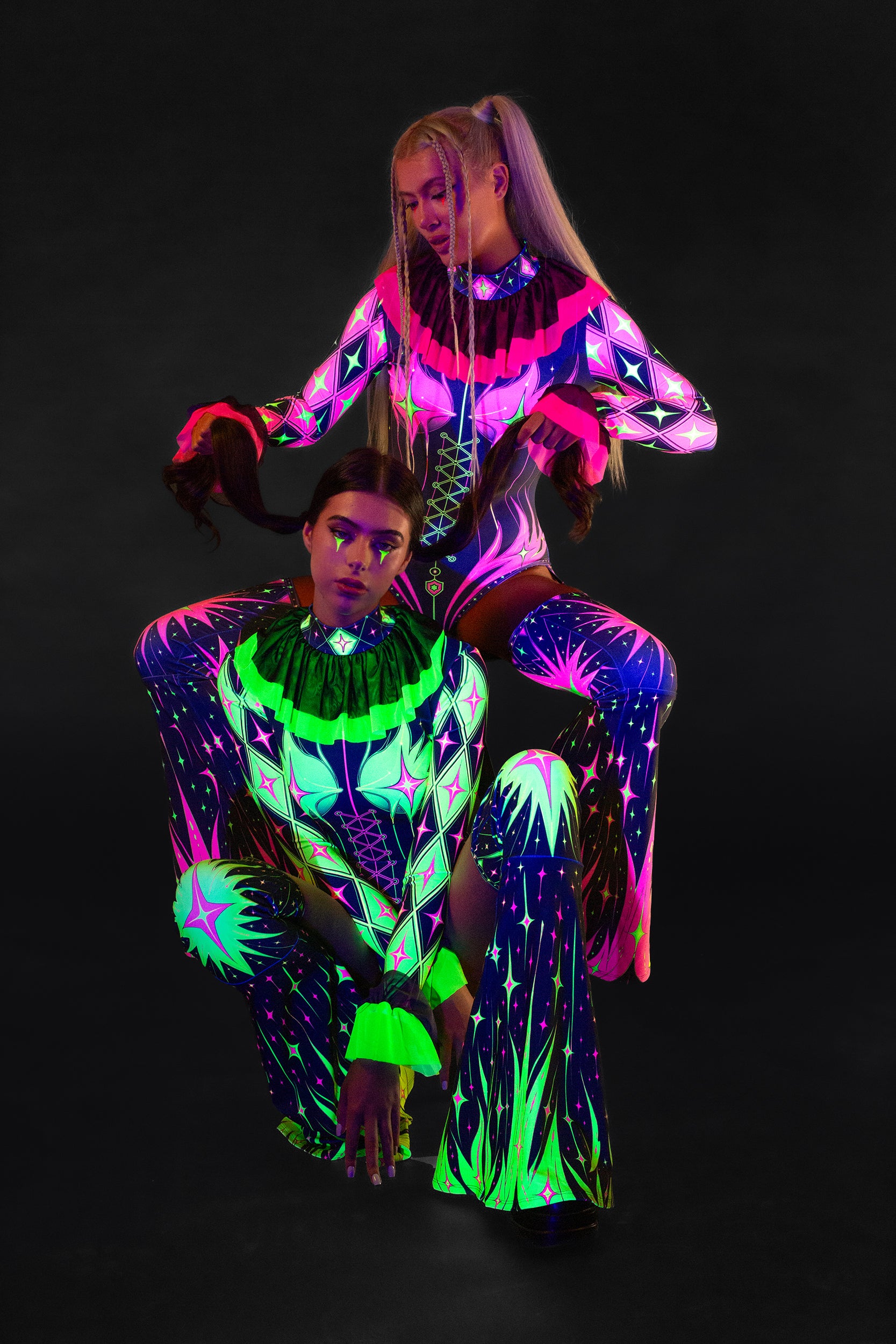 BADINKA Really Bad Joke Ruffled Collar Catsuit Clown, neon-uv