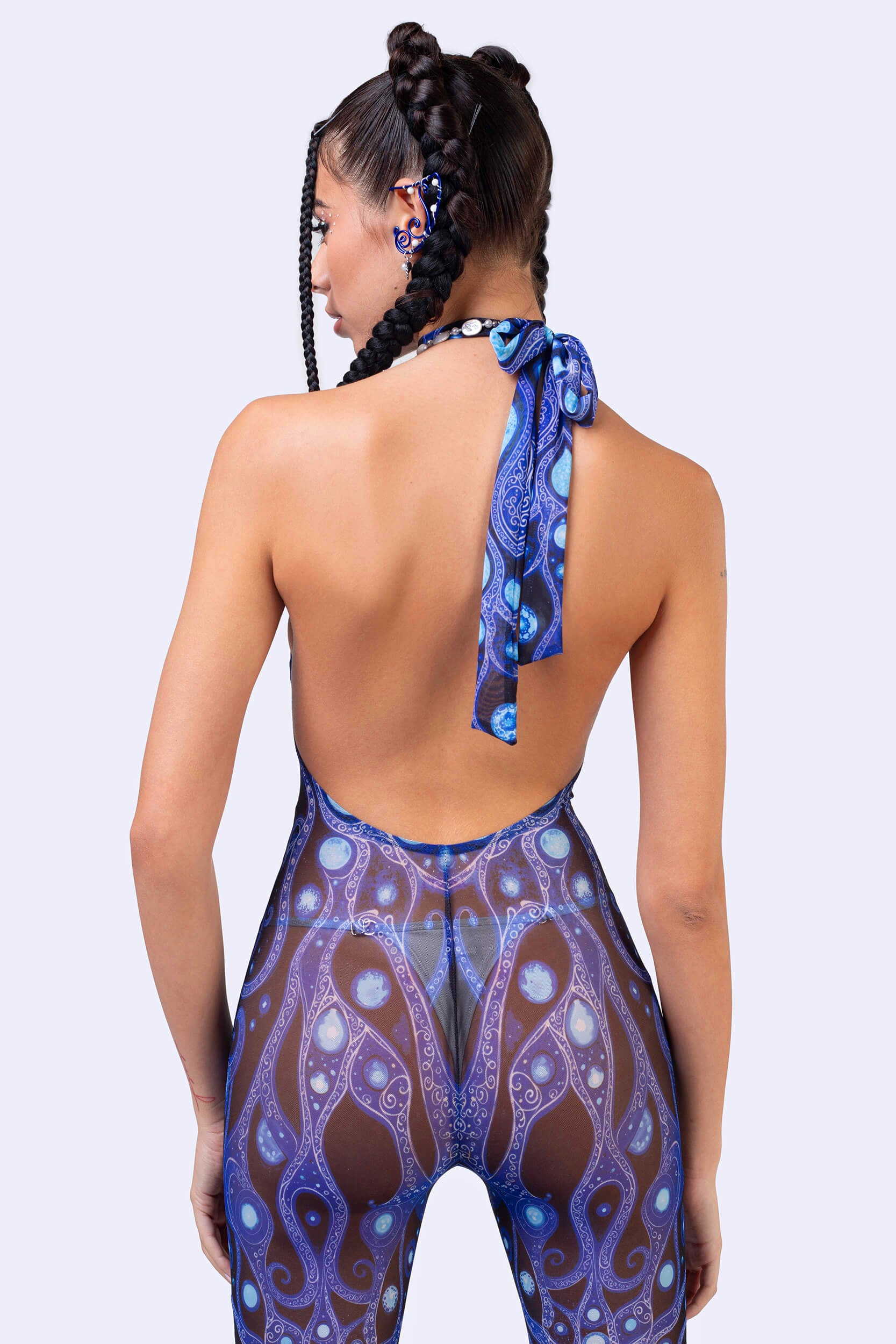 BADINKA Deco Fever Mesh Halter Romper Blue