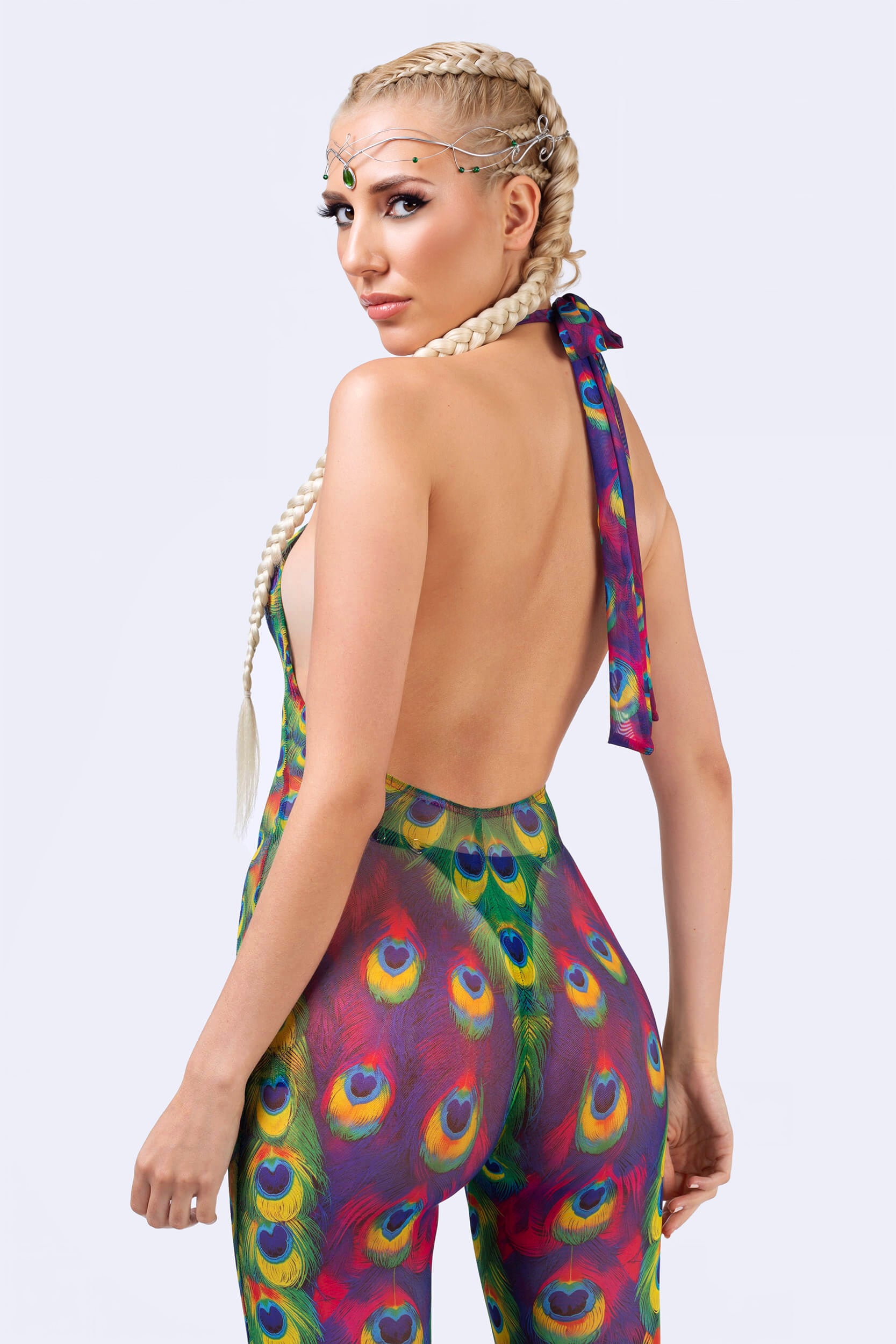 BADINKA Tailspin Mesh Halter Romper Rainbow