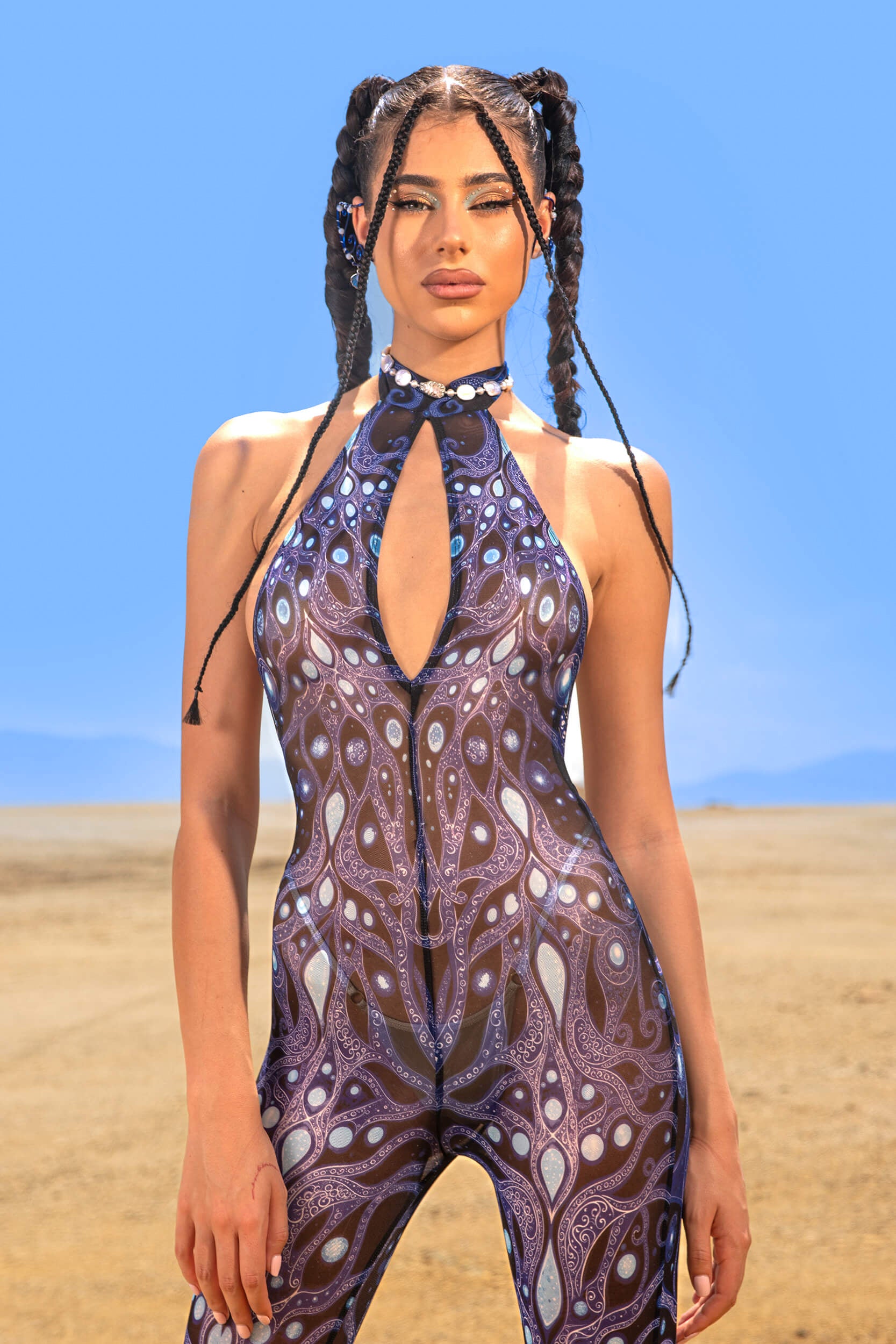 BADINKA Women Deco Fever Mesh Halter Romper